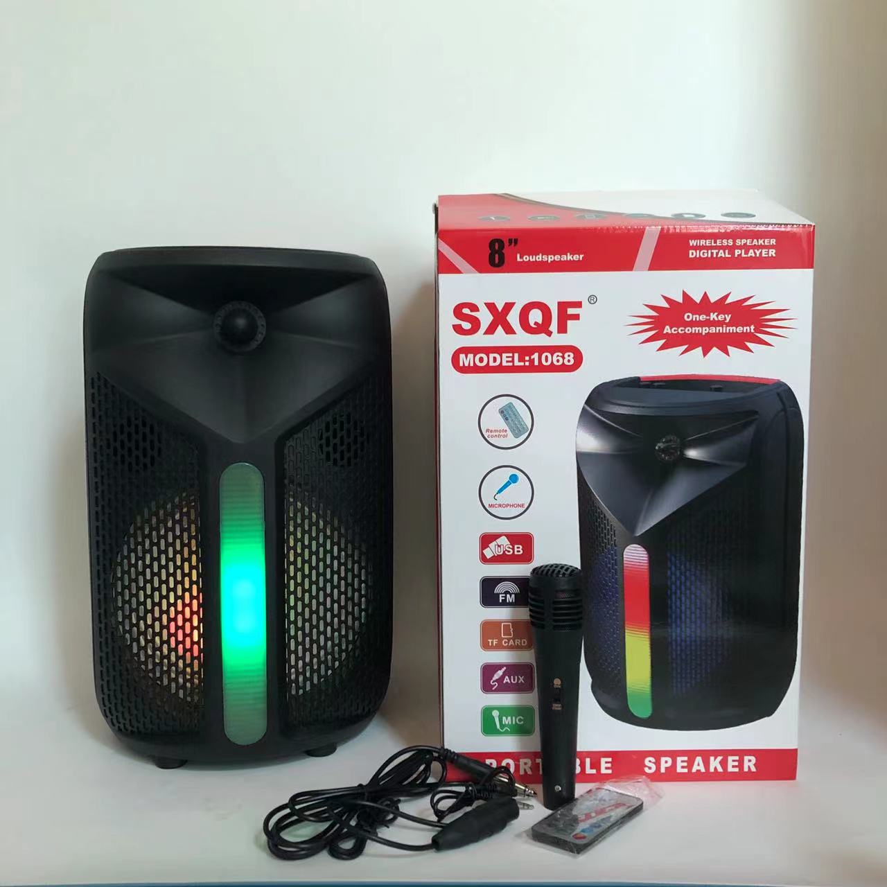 Sxqf New Private Model Large 8-Inch Outdoor Colorful LED Bluetooth Speaker Microphone Remote Control Subwoofer Sound