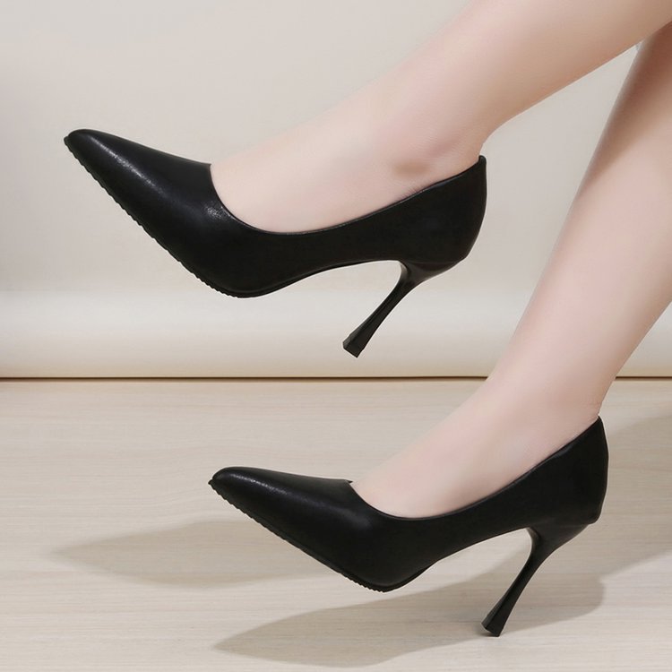 高跟鞋女尖头2024女鞋春新款浅口单鞋女式细跟时装鞋批发7-9厘米