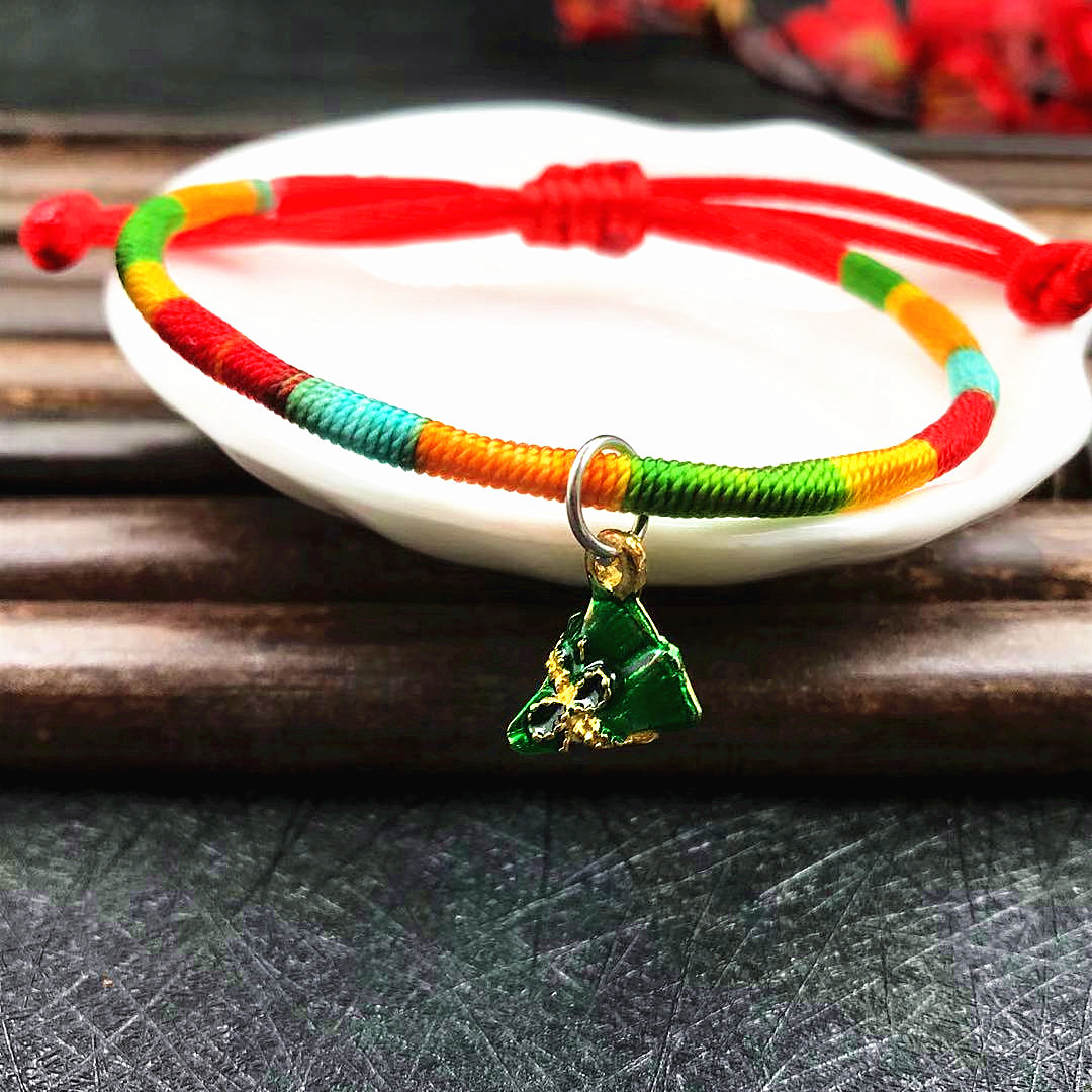 热卖新款滴油绿色小粽子彩线编织手绳女调节端午节五彩绳手链礼品
