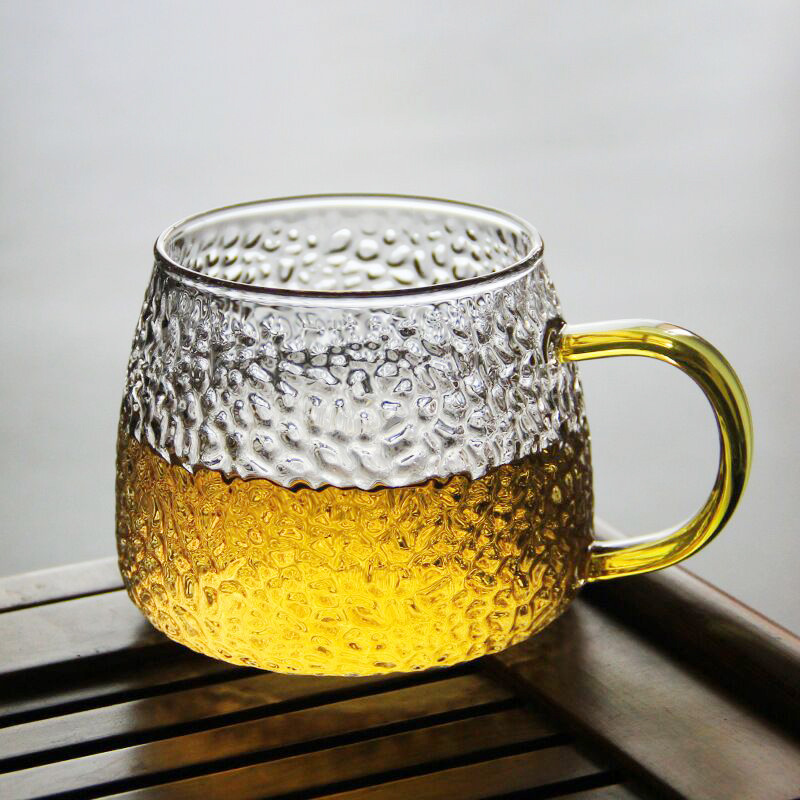 Hammered Pattern Glass Minimalist Japanese Style Hammered Coffee Cup Water Cup New Pineapple Cup Household Single-Layer Handle Cup