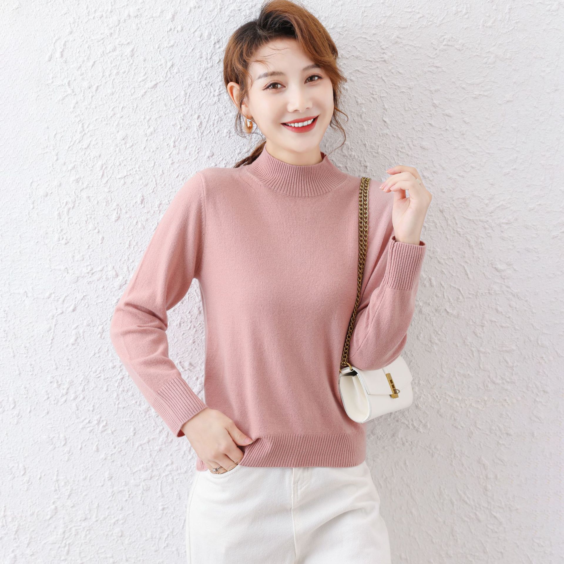 秋冬100纯羊毛衫女2021韩版高领纯色内搭打底衫修身全羊毛毛衣女
