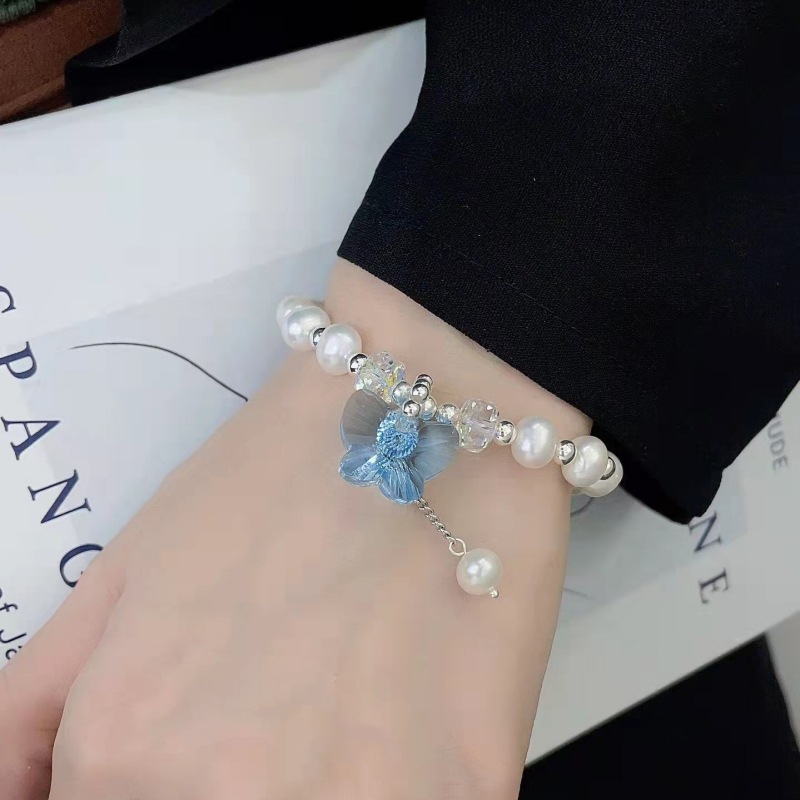 韩版东大门秋冬新款施华洛水晶天然珍珠手链,s925银,个性时尚