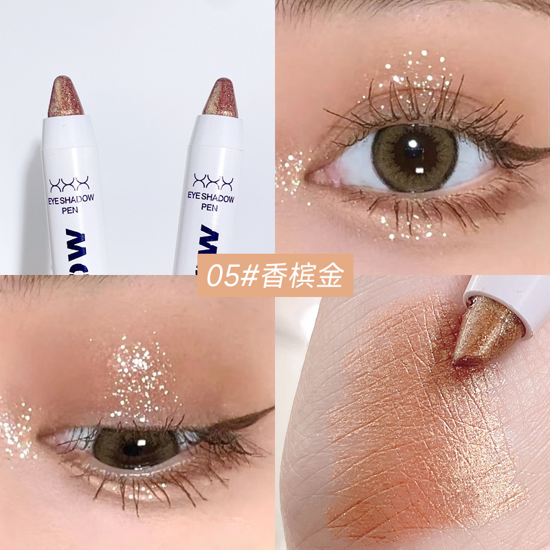 Cross-Border Live Broadcast Kakashow Highlight Eyeshadow Eye Shadow Pen Lazy Eye Makeup Pearlescent Thin and Glittering Eye Shadow Pen Brightening and Repairing