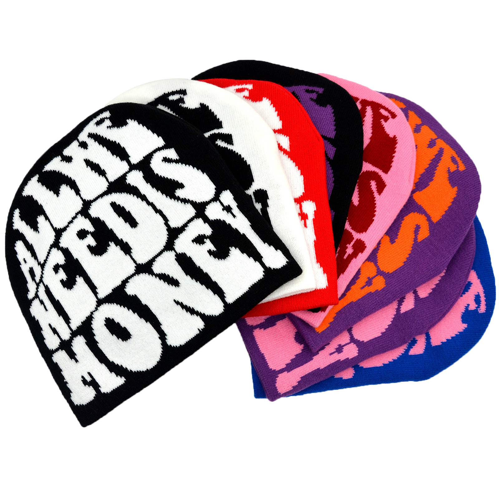 亚马逊 y2k 哥特式all we need is money提花针织帽嘻哈保暖毛线