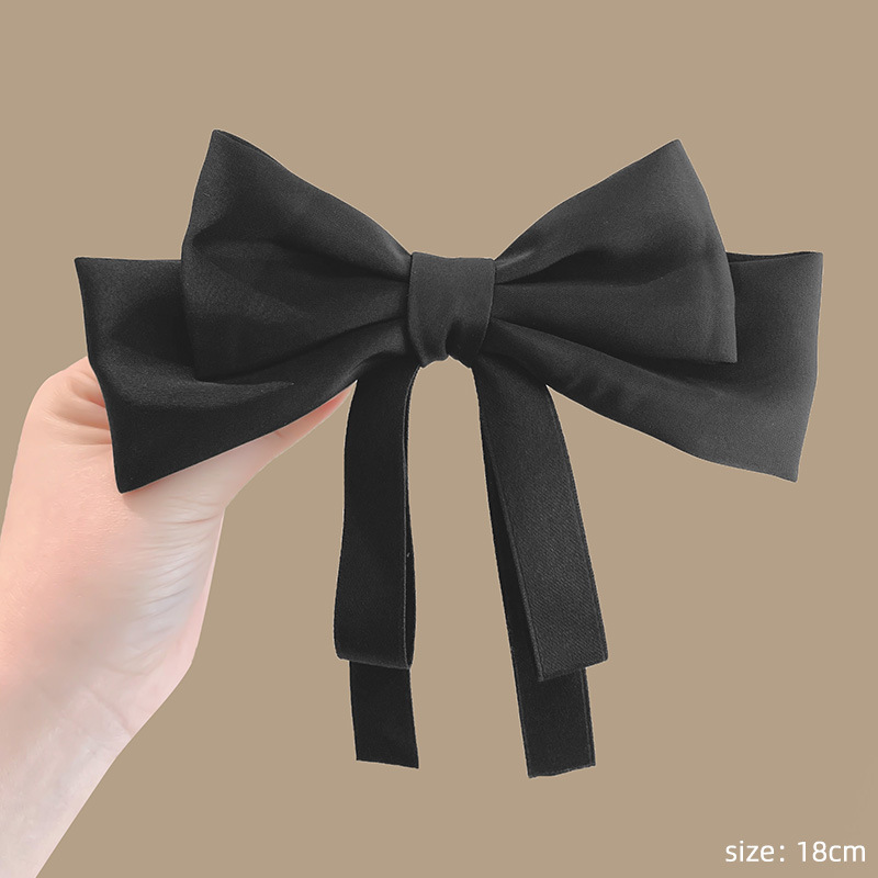 Black Big Bow Hair Accessory High-End Barrettes Women's Back Spring Clip High Sense Ribbon Hairpin Barrettes Headdress New