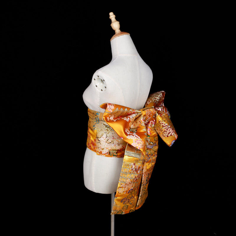 日本和服浴衣腰带袋带式蝴蝶结织锦提花定型日式腰封固定拖尾花结