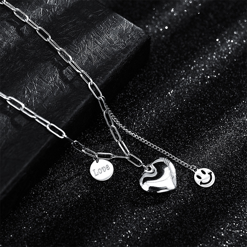 抖音热卖项链killwinner怦然心动叠戴拼接 磁铁爱心相吸情侣链条