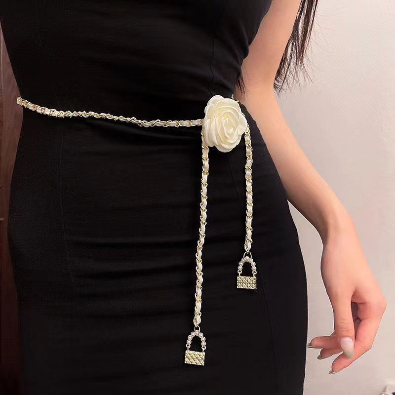 new camellia waist chain belt women‘s high sense flower chain decoration body chains with dress denim yiwu