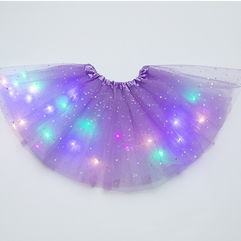 Children's Sequined Light-Emitting Tutu Skirt Luminous Half-Length Tulle Skirt LED Light Pettiskirt