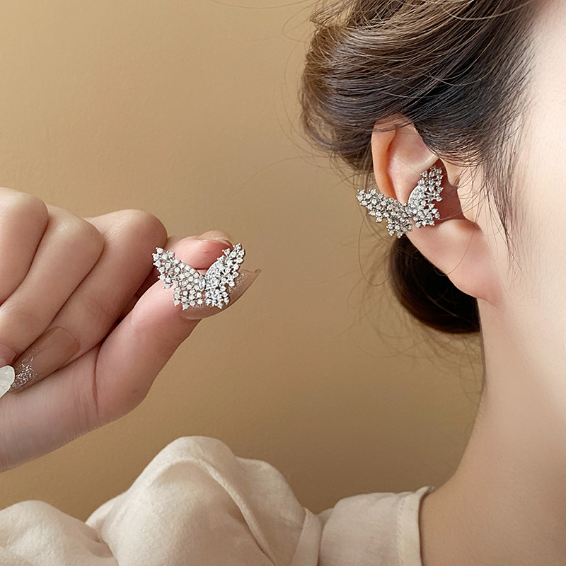 Korean Fashion Zircon Butterfly Ear Clip Non-Pierced Temperament Trend Earrings All-Match Commute High-Grade Earrings for Women