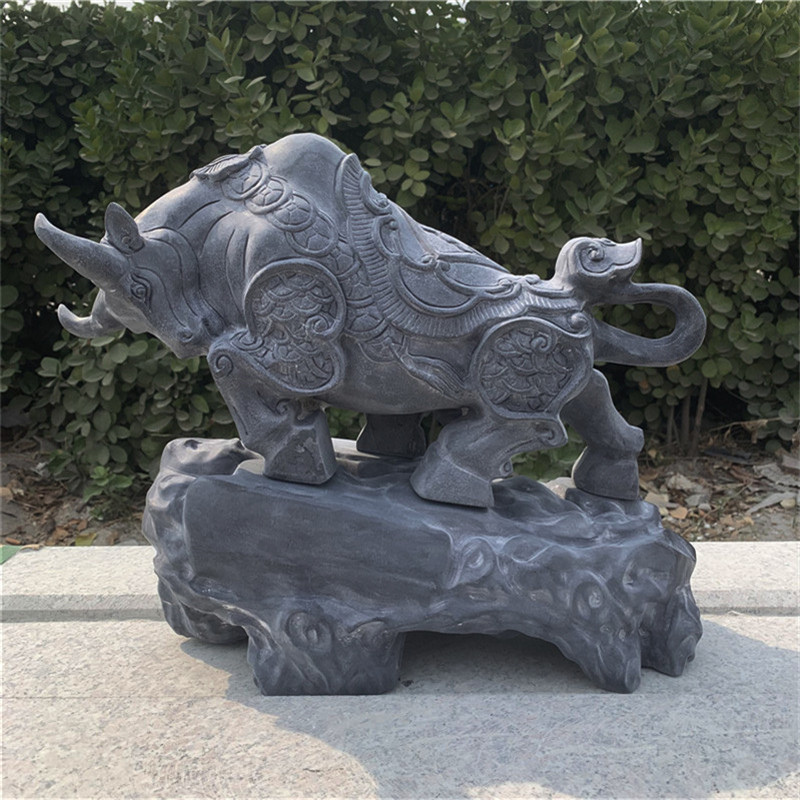 石牛摆件青石牛石材石头雕刻精雕工艺品厂家批发嘉祥石雕抬头牛