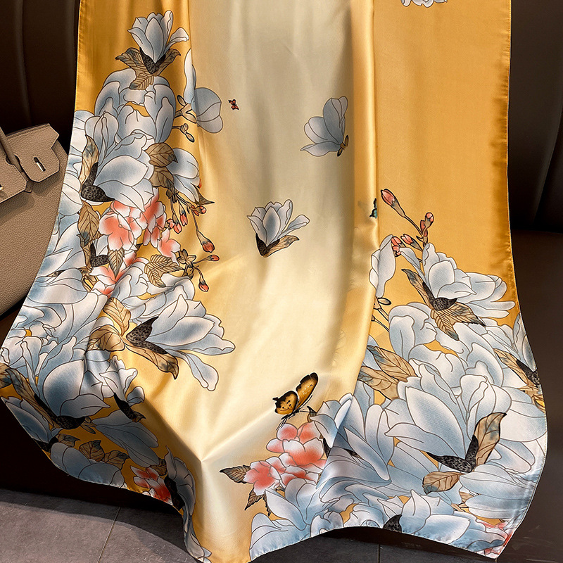 Tiktok Same Silk Scarf Fly Fly the Butterfly Spring and Autumn Li Jin Forging Sun Protection Sunshade Vacation Style Beach Towel Scarf Shawl