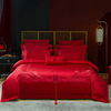 High-end wedding 160 Cotton Embroidery Four piece suit marry bright red bedding Embroidery Multiple sets of Six piece set