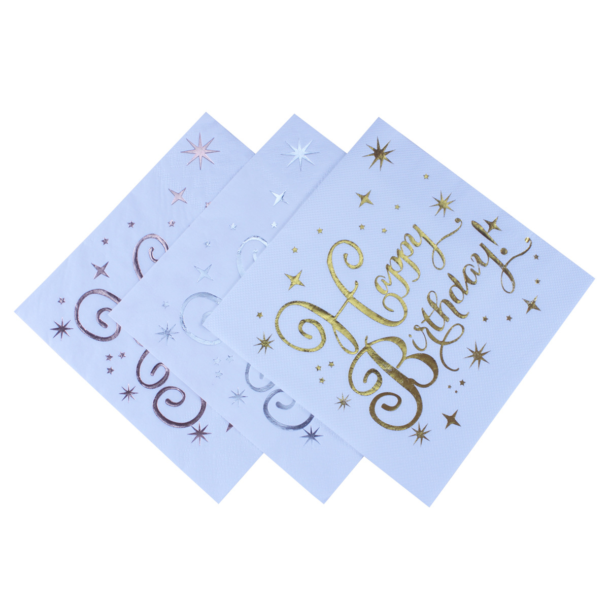 现货2层happybirthday烫金烫银玫瑰金餐巾纸生日派对用纸