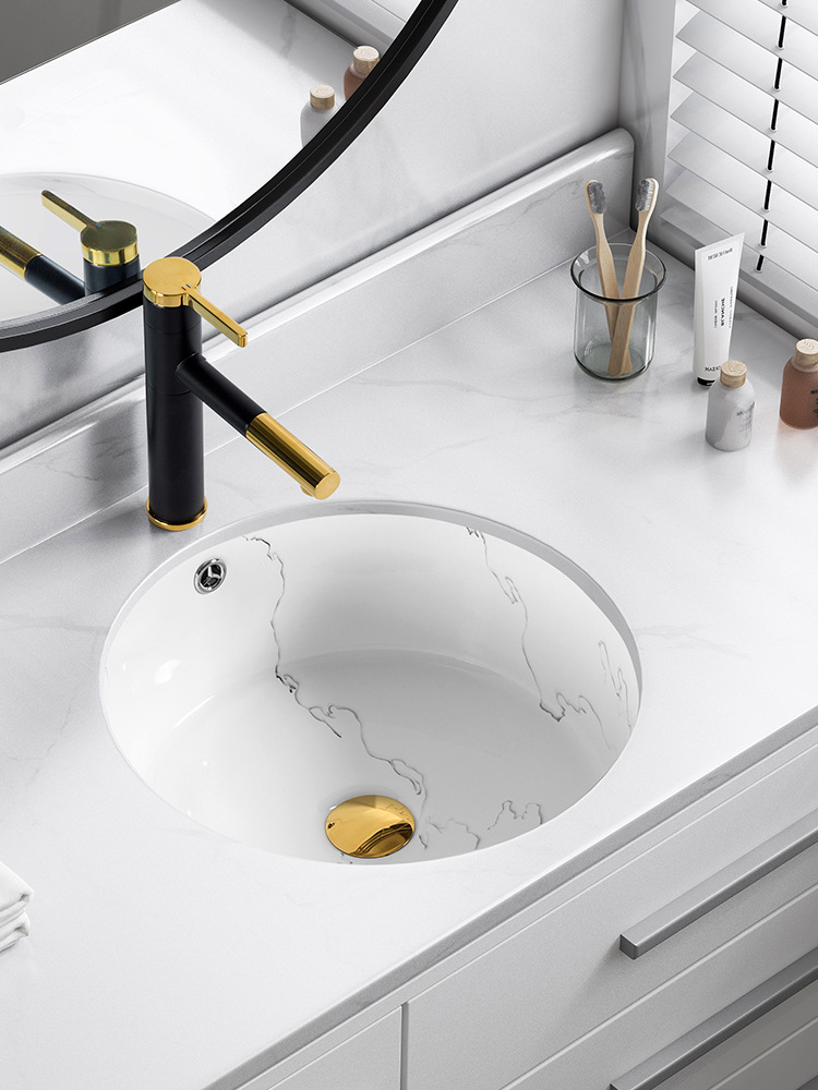 黑色灰哑光圆形小号台下盆迷你洗脸盆卫生间家用嵌入式面盆洗手盆