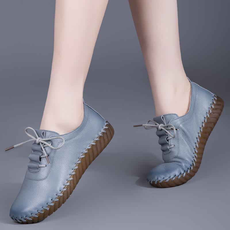 女式软底软面皮鞋2021新款春秋舒适女鞋牛筋底妈妈鞋皮休闲鞋代发