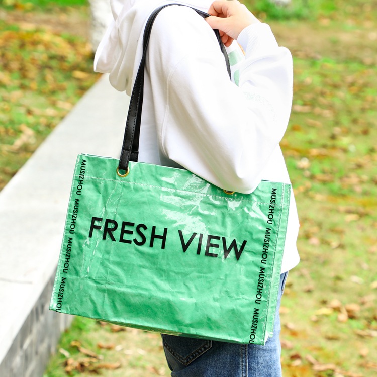 复古杜邦纸袋可印logo图案单肩手提袋可水洗牛皮纸购物袋杜邦纸包