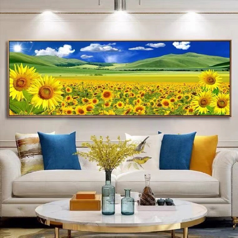 现代简约床头画卧室钻石画温馨酒店房间壁画横版挂画向日葵