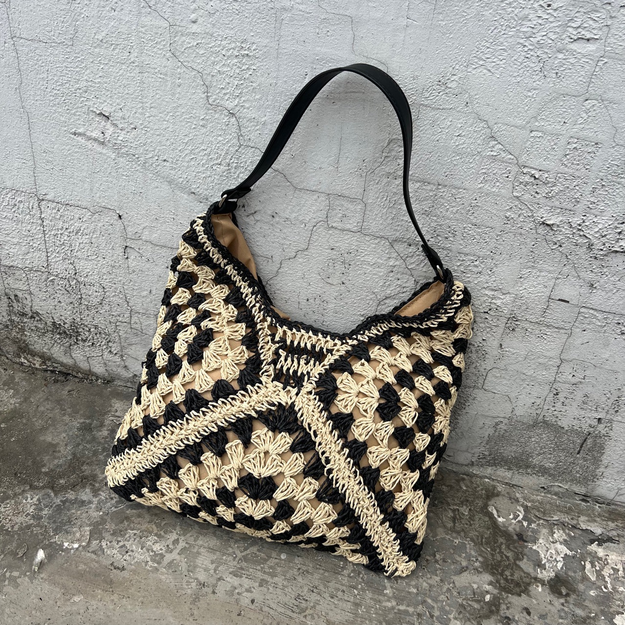 拼接手工编织包!日系文艺风菱格休闲度假草编包包 不退不换-阿里巴巴