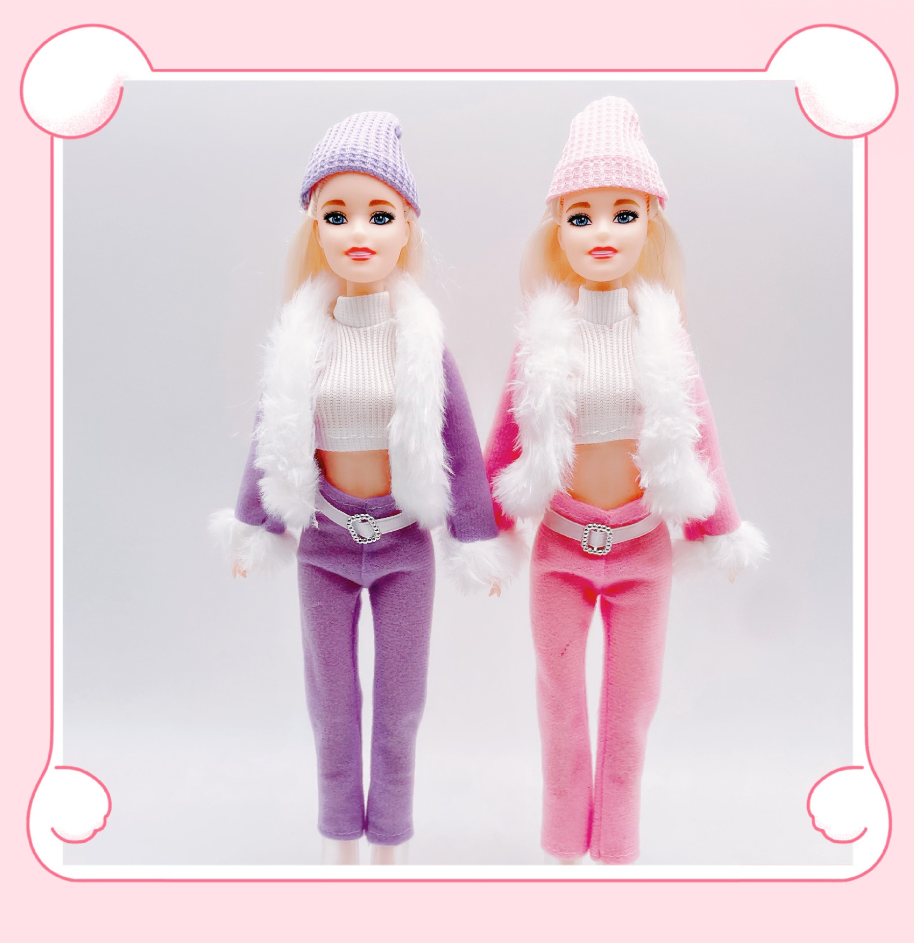 Barbie Doll Skiing Suit Girls Playing House Toy Fur Collar Jacket Pants Hat White Inner Wear