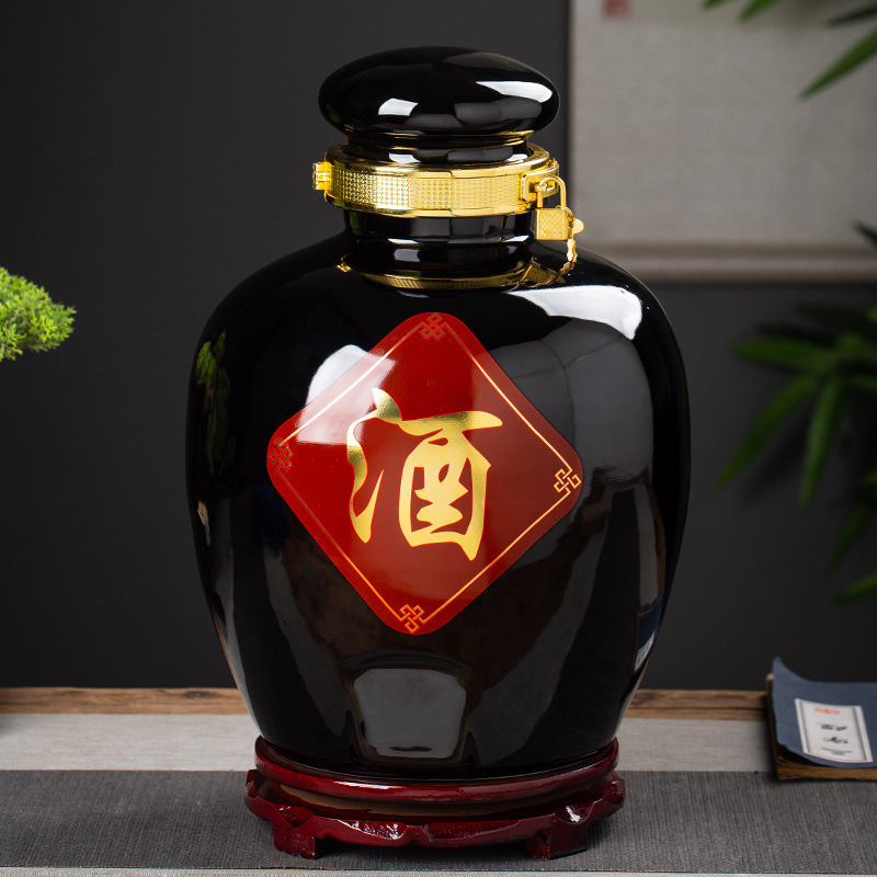 景德镇陶瓷酒坛子复古密封10/20/30/50/斤装大酒瓶乌金色黑釉酒壶