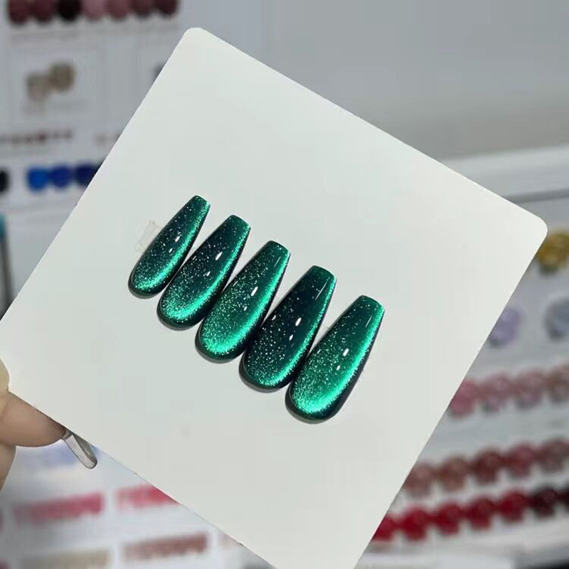 网红新品千岁绿晶石猫眼胶爆闪显白祖母绿宝石绿色美甲店指甲油胶