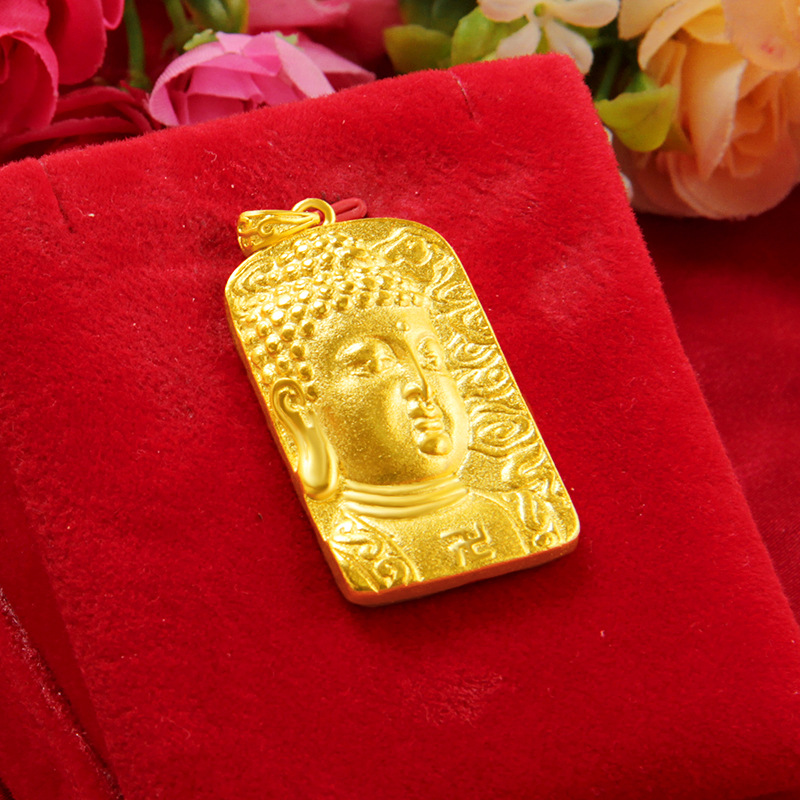 新款仿黄金越南沙金佛牌吊坠项链泰国男士霸气镀金链子大日如来佛