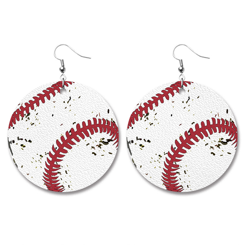 Baseball Basketball Football Volleyball Vintage Distressed Leather Earrings European and American Sports Style European Cup Ball-Shaped Earrings Ornament