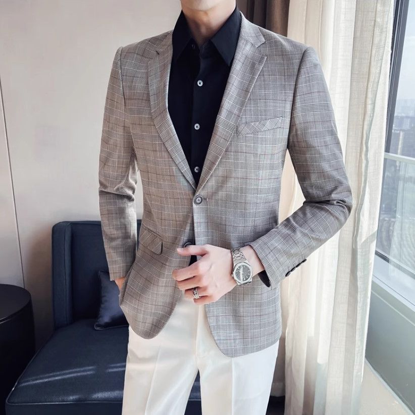 男装西服外套2023秋新款男士韩版修身两粒扣休闲单服青年时尚西装