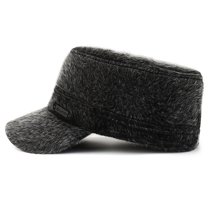 Winter Thickened Cold Protection Ear Protection Cotton-Padded Cap Mink-like Middle-Aged and Elderly Men's Dad Grandpa Cycling Warm Flat-Top Hat