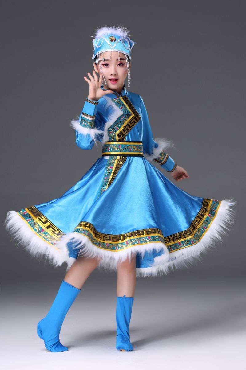 新款少数民族少儿童蒙族舞蹈裙袍幼儿园蒙古服六一表演出服装女童
