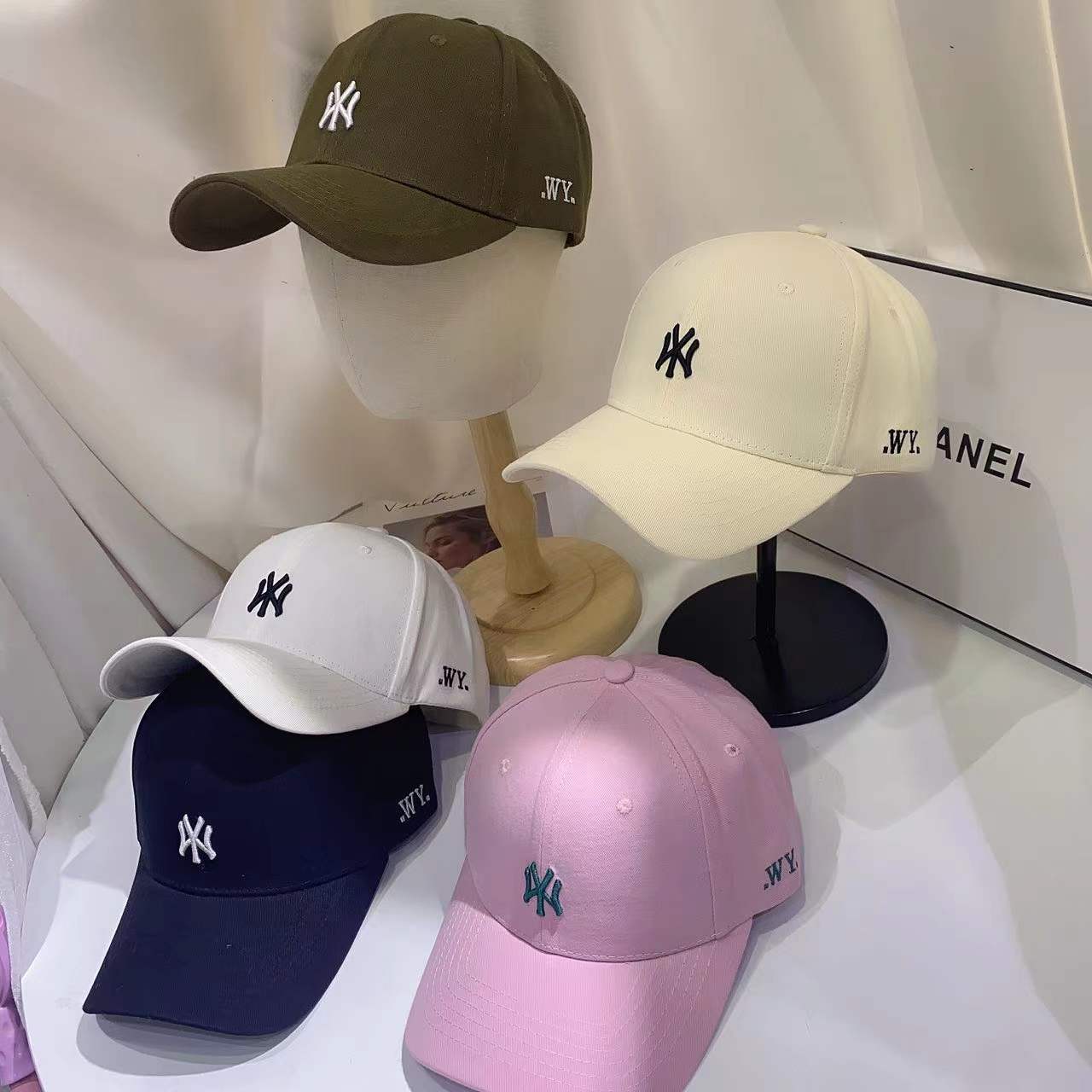 韩国春秋季休闲刺绣my字母棒球帽子女遮阳显脸小硬顶鸭舌帽男潮牌