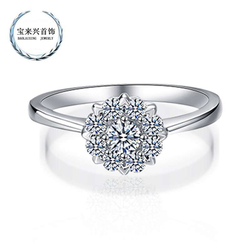 亚马逊新款 欧美风奢华女士戒指 镀白金镶锆石大颗钻戒首饰品批发