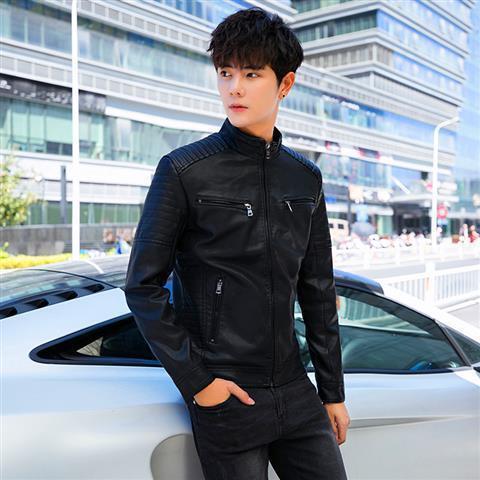 2020 New Fall Winter Men Leather Motorcycle Slim Jacket Handsome Young Man Trend Stand Collar Casual Student Coat