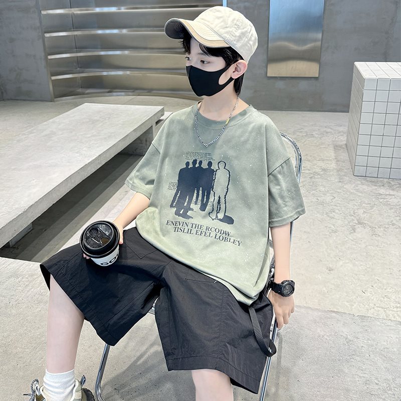 男童夏装痞帅运动套装2024新款儿童中大童男孩短袖炸街12岁15夏季