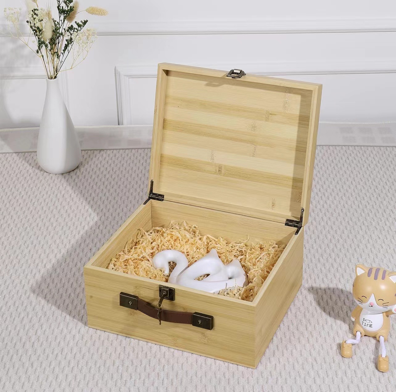 大号竹木储物盒带锁方形纪念品包装木盒伴手礼盒生日礼物包装木盒