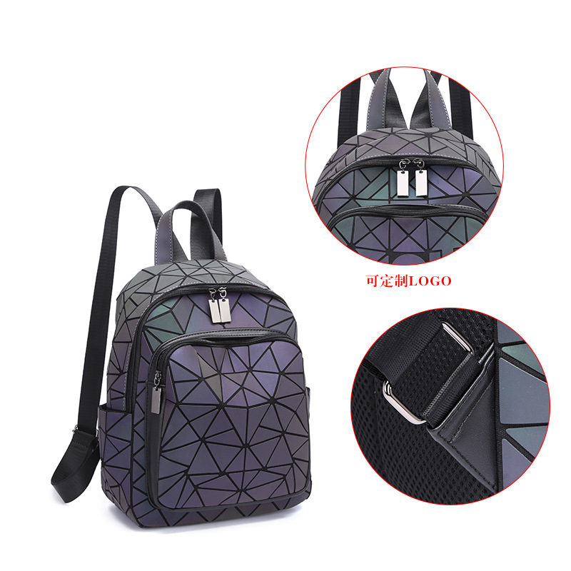 Foreign Trade 2023 New Backpack Anti-Theft Luminous Backpack Lightweight and Large Capacity Schoolbag Fashion Rhombus Backpack for Women