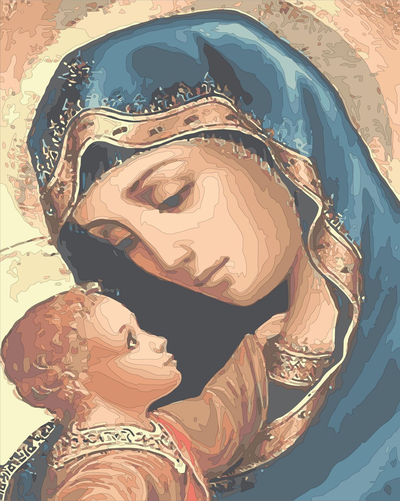 diy数字油画伟大母亲孩子大幅人物静物填色纯手绘装饰画客厅装饰