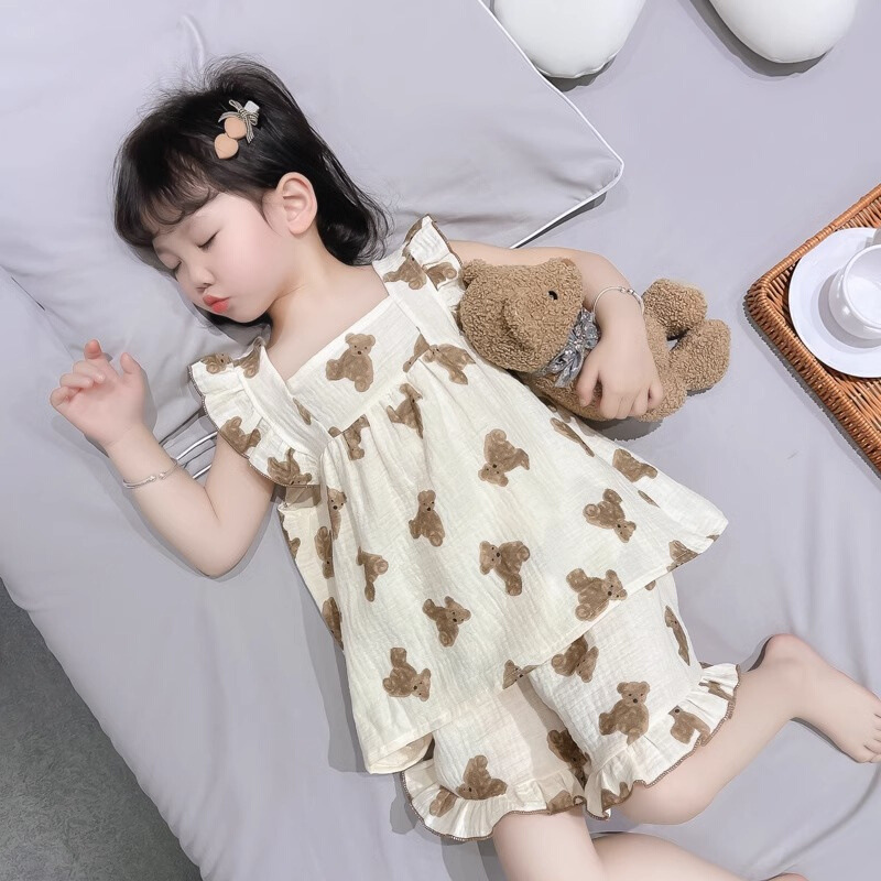 女童家居服印花睡衣夏季薄款短裤两件套装儿童短袖可爱公主小女孩