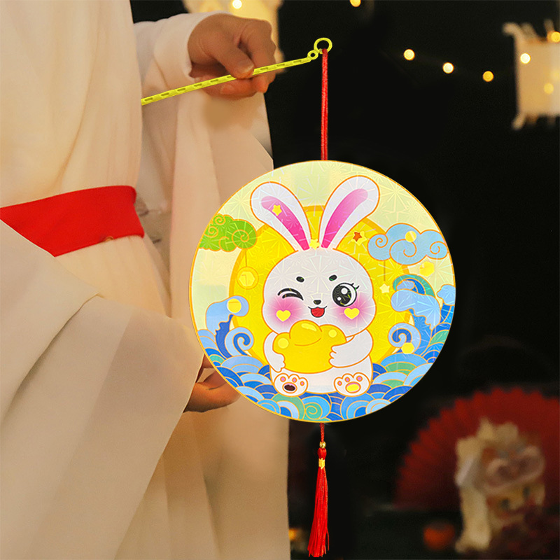 2023 Mid-Autumn Festival Chinese Style Rabbit Cartoon Chinese Lantern DIY Portable Luminous Lantern Night Market Flower Street Stall