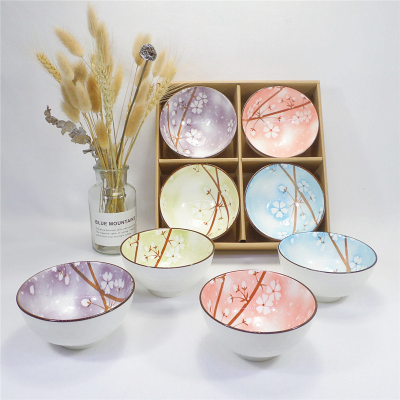 Lemeow Japanese Retro Ceramic 5-Inch Octagonal Bowl Household Hand-Painted Tableware Rice Breakfast Bowl Enterprise Gift