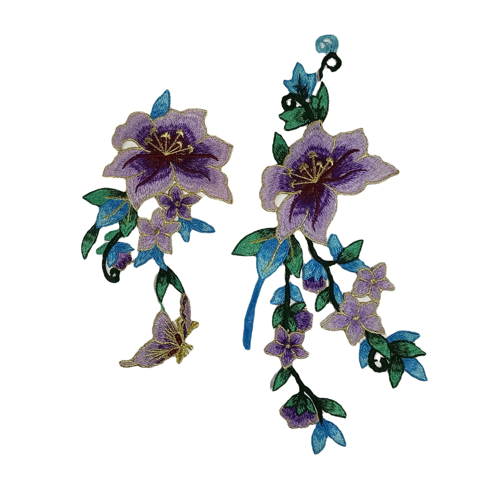 美霓绣品 服装服饰diy辅料刺绣花边 紫金花花朵婚纱两件套装布贴