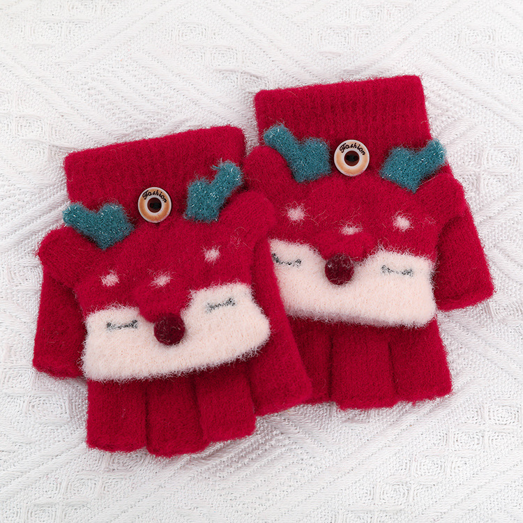 Winter Children's Half Finger Gloves Cute Warm Gloves Cartoon Velvet Gloves 