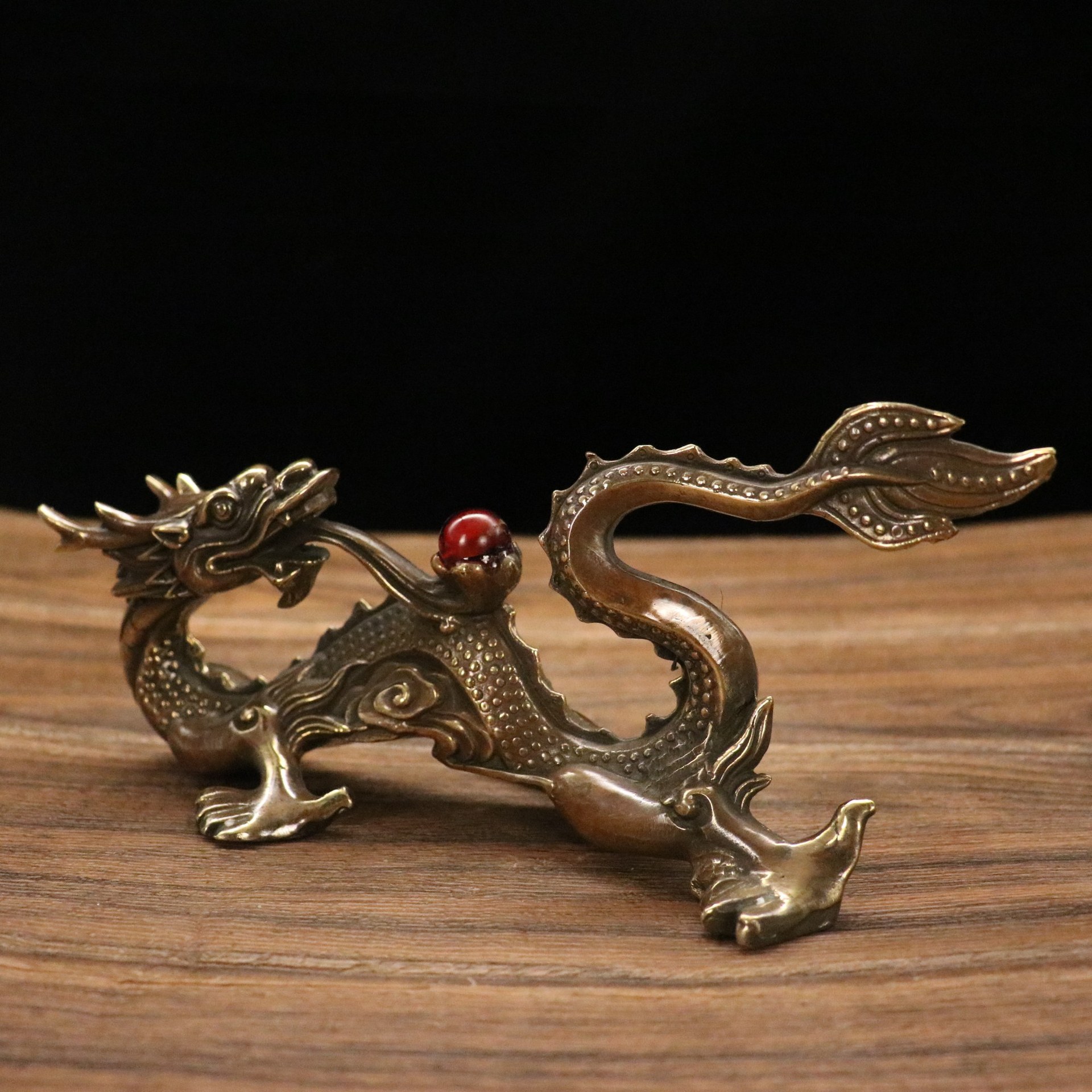 纯铜回头龙摆件龙笔架红珠子龙生肖龙家居装饰品办公室工艺品摆设