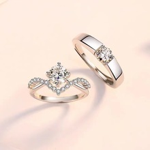 为爱加冕对戒S925纯银情侣戒指创意男女开口皇冠排钻戒指环一对