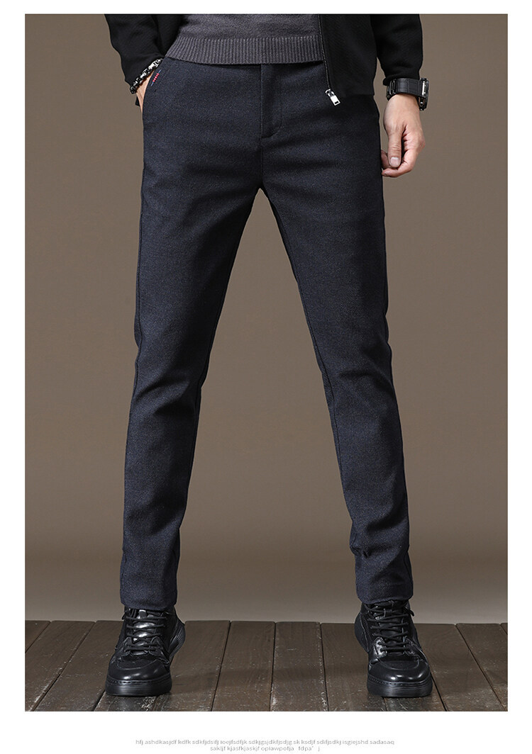 男士休闲裤秋冬季修身潮流磨毛呢裤子韩版商务加厚秋冬款男裤子