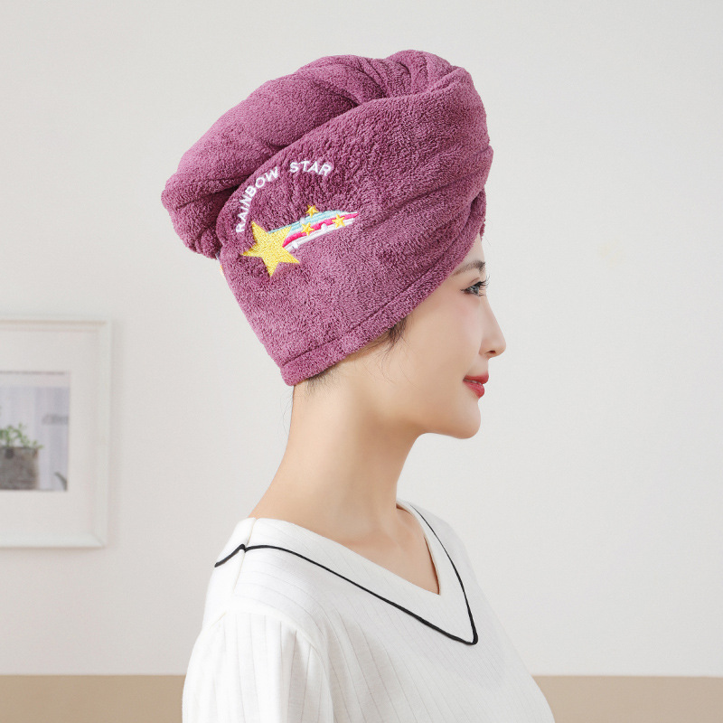 Hair-Drying Cap Double Layer Thick Coral Fleece Shower Cap Female Quick-Drying over Absorbent Turban Factory Wholesale Logo