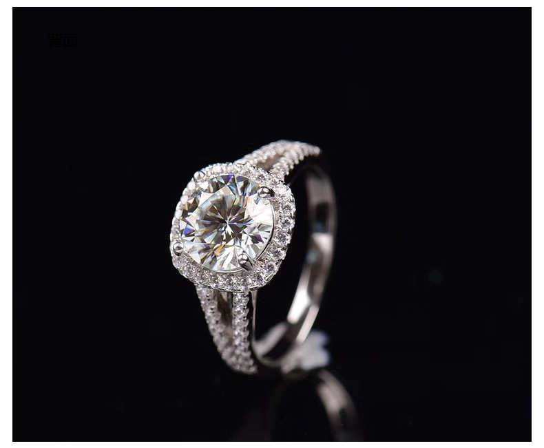 网红直播双臂方包镶钻一克拉莫桑石戒指 欧美简约指环饰品送女友