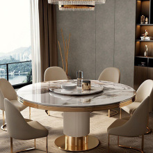 轻奢大理石圆形餐桌椅组合6人8人圆桌子转盘现代简约意式家用餐厅