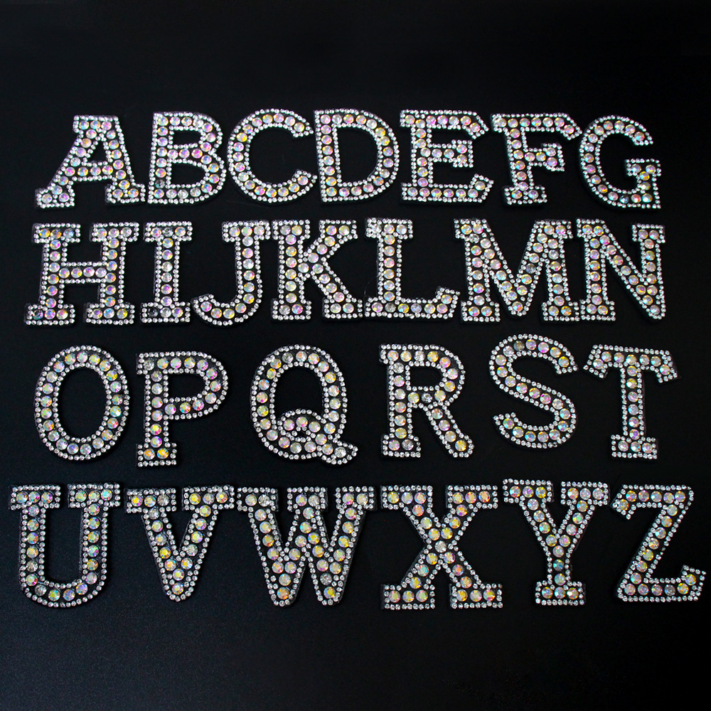 多色可选 26个烫钻英文字母布贴套装 手工服饰包镶钻布贴装饰